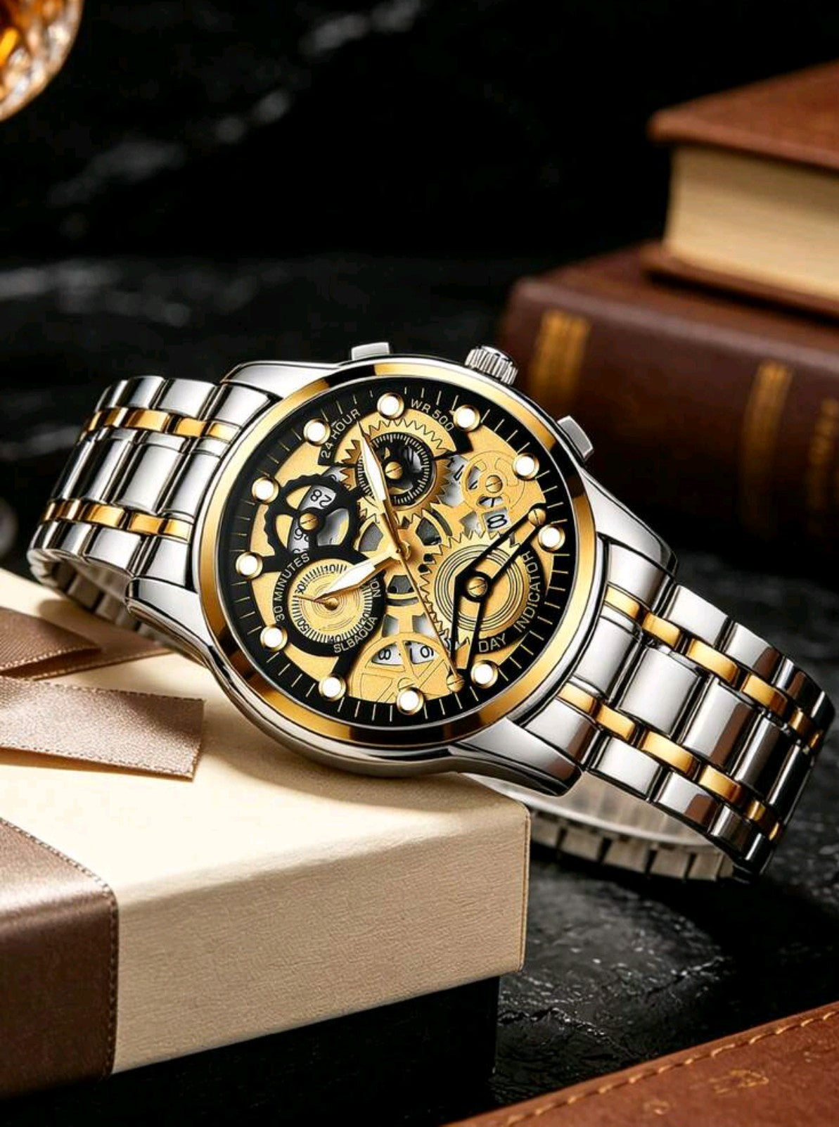Luxury Men's Skeleton Gold & Silver Analog Wrist Watch | Premium