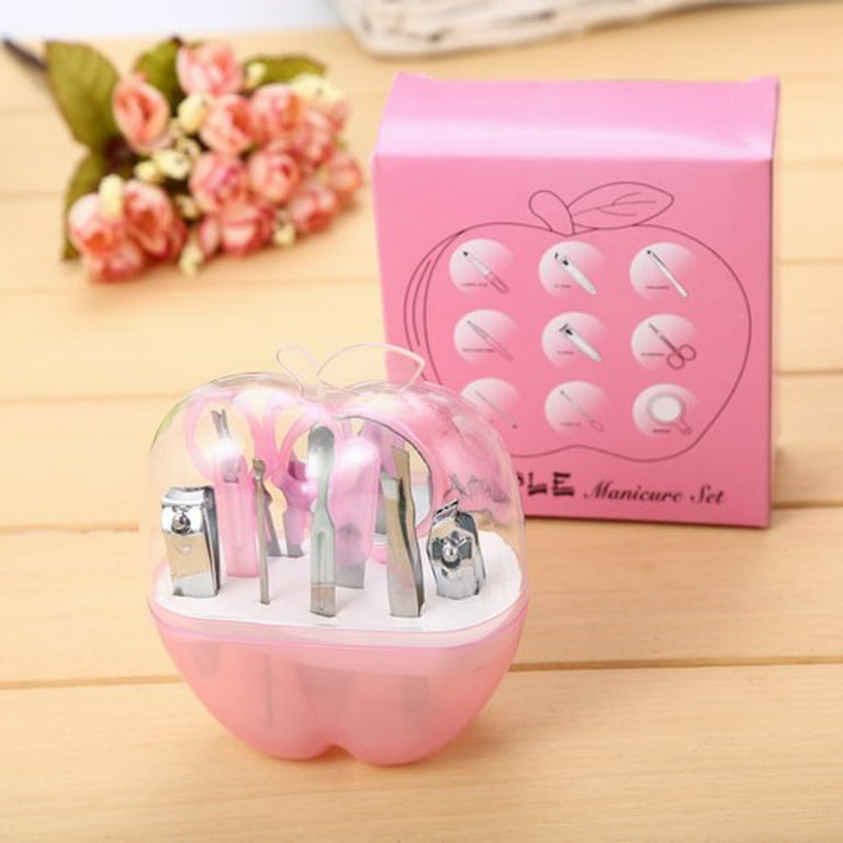 8 Pcs Apple Manicure Kit – Pink ABS Plastic Mani Pedi Set