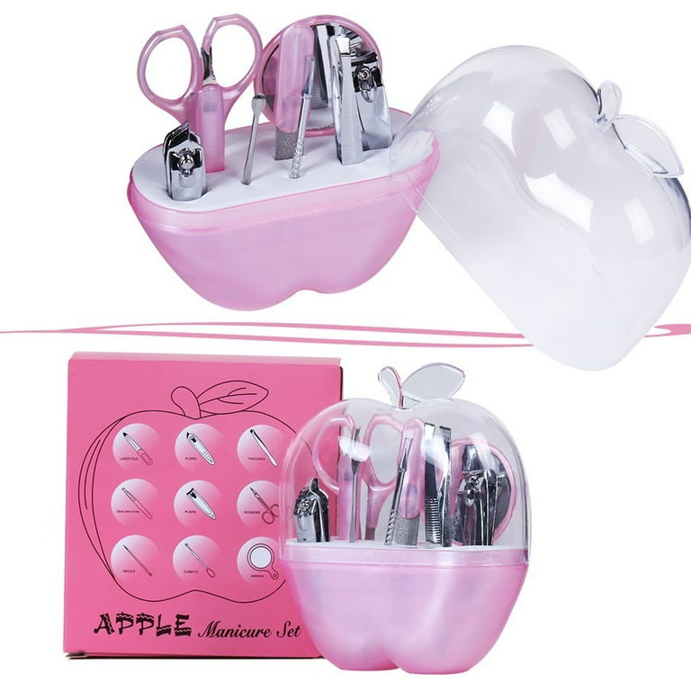 8 Pcs Apple Manicure Kit – Pink ABS Plastic Mani Pedi Set
