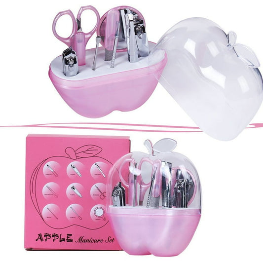 8 Pcs Apple Manicure Kit – Pink ABS Plastic Mani Pedi Set