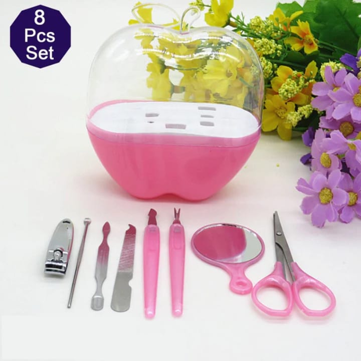 8 Pcs Apple Manicure Kit – Pink ABS Plastic Mani Pedi Set