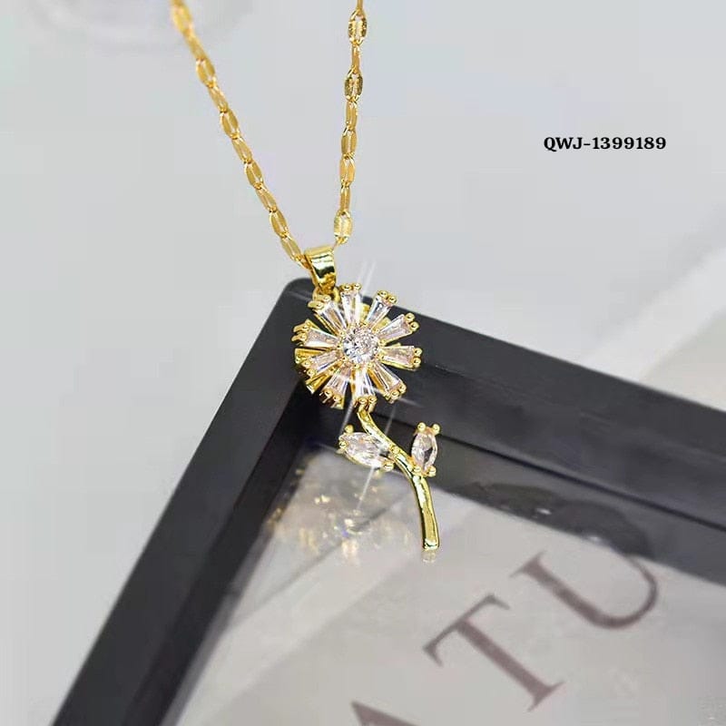 Golden Rotating Flower Pendant Necklace