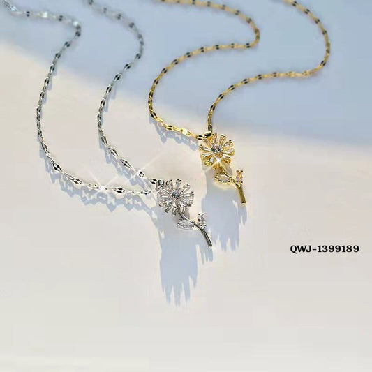 Golden Rotating Flower Pendant Necklace