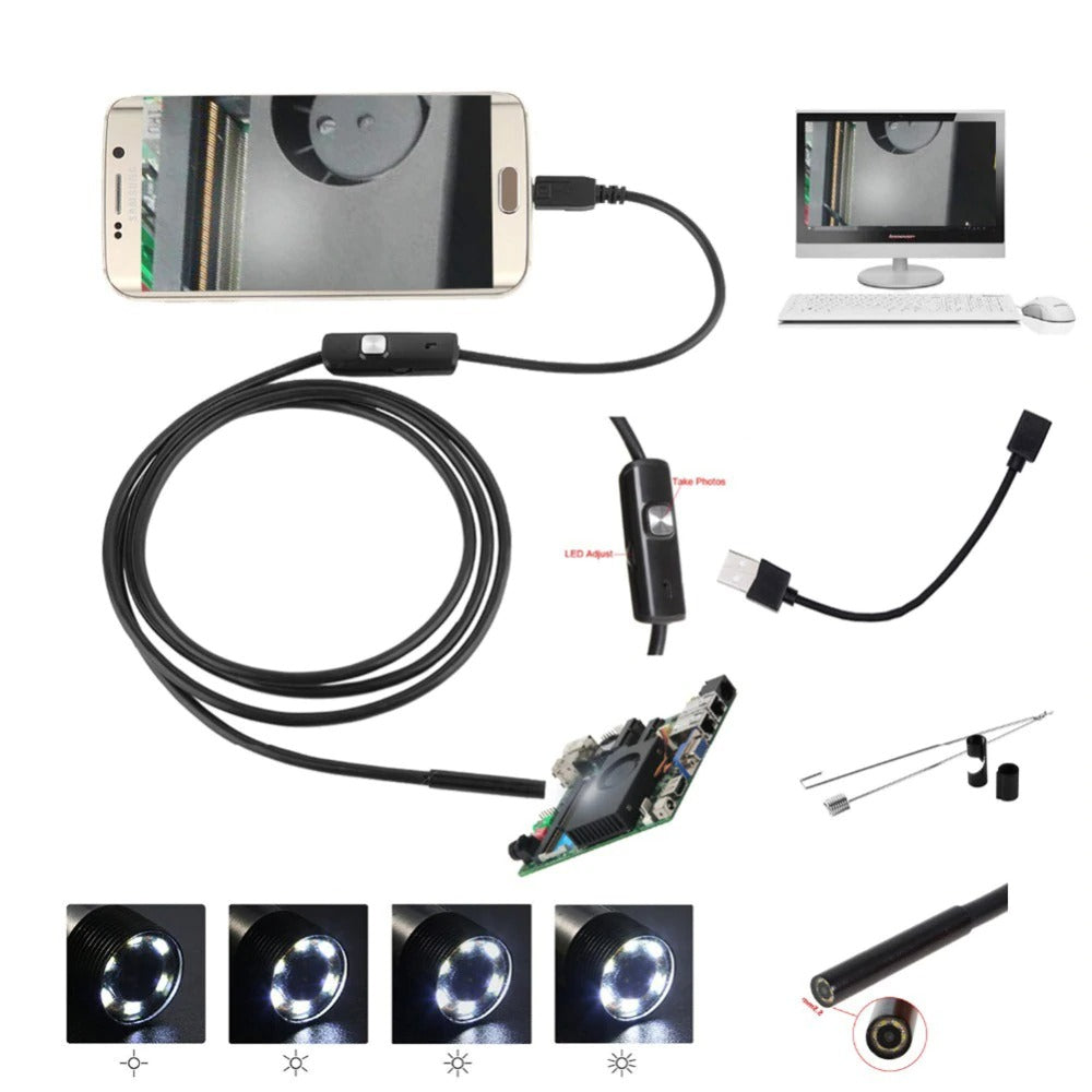 Flexible USB Borescope Camera with LED Lights
