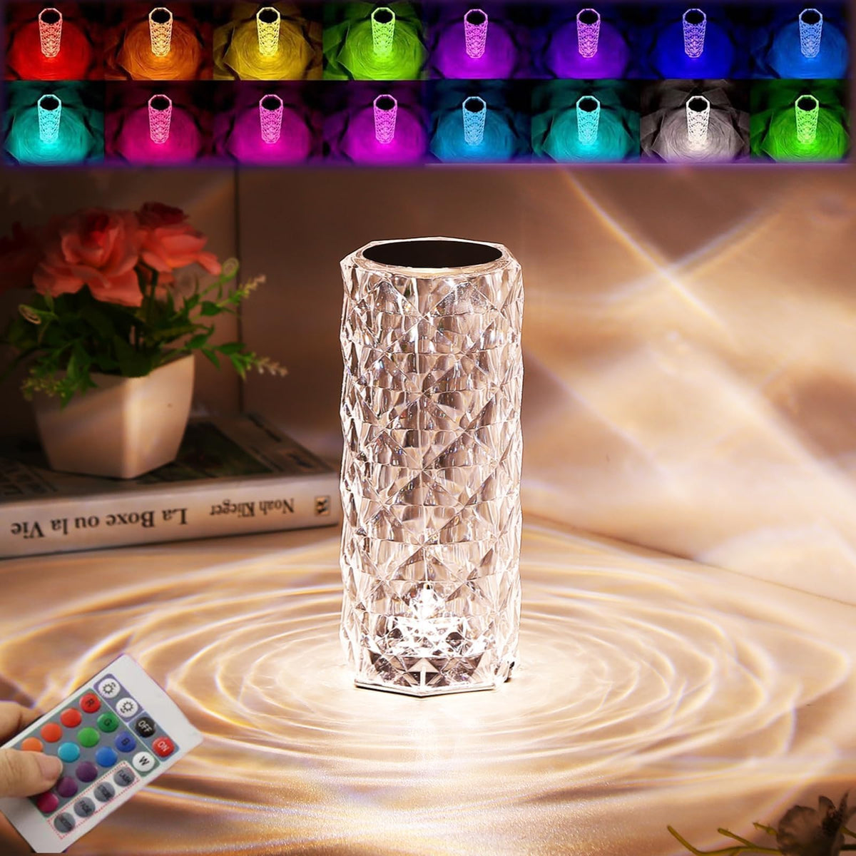 Crystal Rose Diamond LED Lamp – 16 Colors