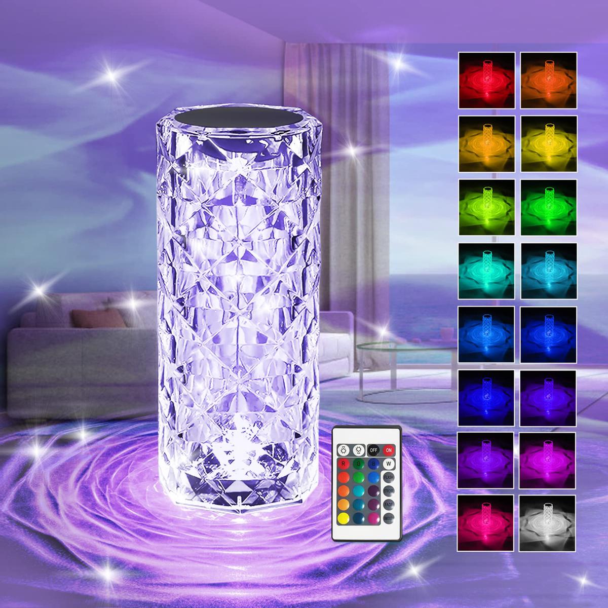 Crystal Rose Diamond LED Lamp – 16 Colors